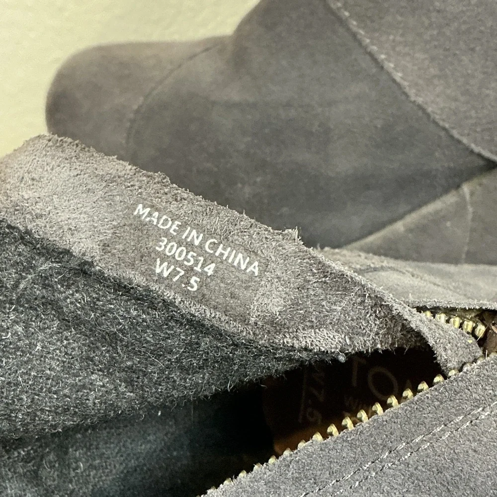 Women's Toms Nepal Side Zip Wedge Ankle Boots Booties Shoes Size 7.5 Gray‎ Suede